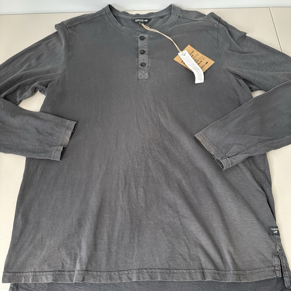 New Toad and Co‎ Primo LS Henley Shirt Mens L Gray Organic Cotton Slub Flaw